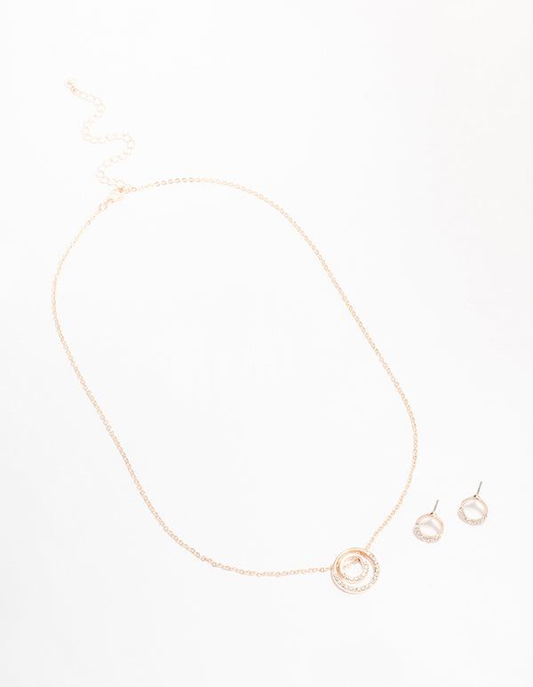Rose Gold Double Open Circle Jewellery Set