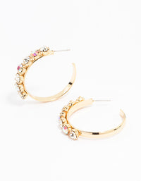 Gold Round Diamante Medium Hoop Earrings - link has visual effect only
