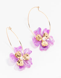 Gold Acrylic Pink Pearl Flower Hoop Earring - link has visual effect only