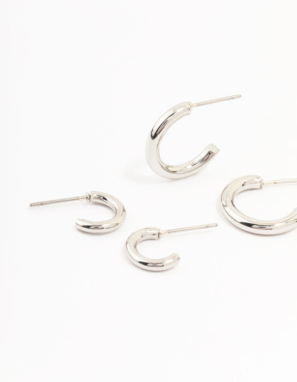 Silver Graduating Sized Huggie Earrings 3-Pack