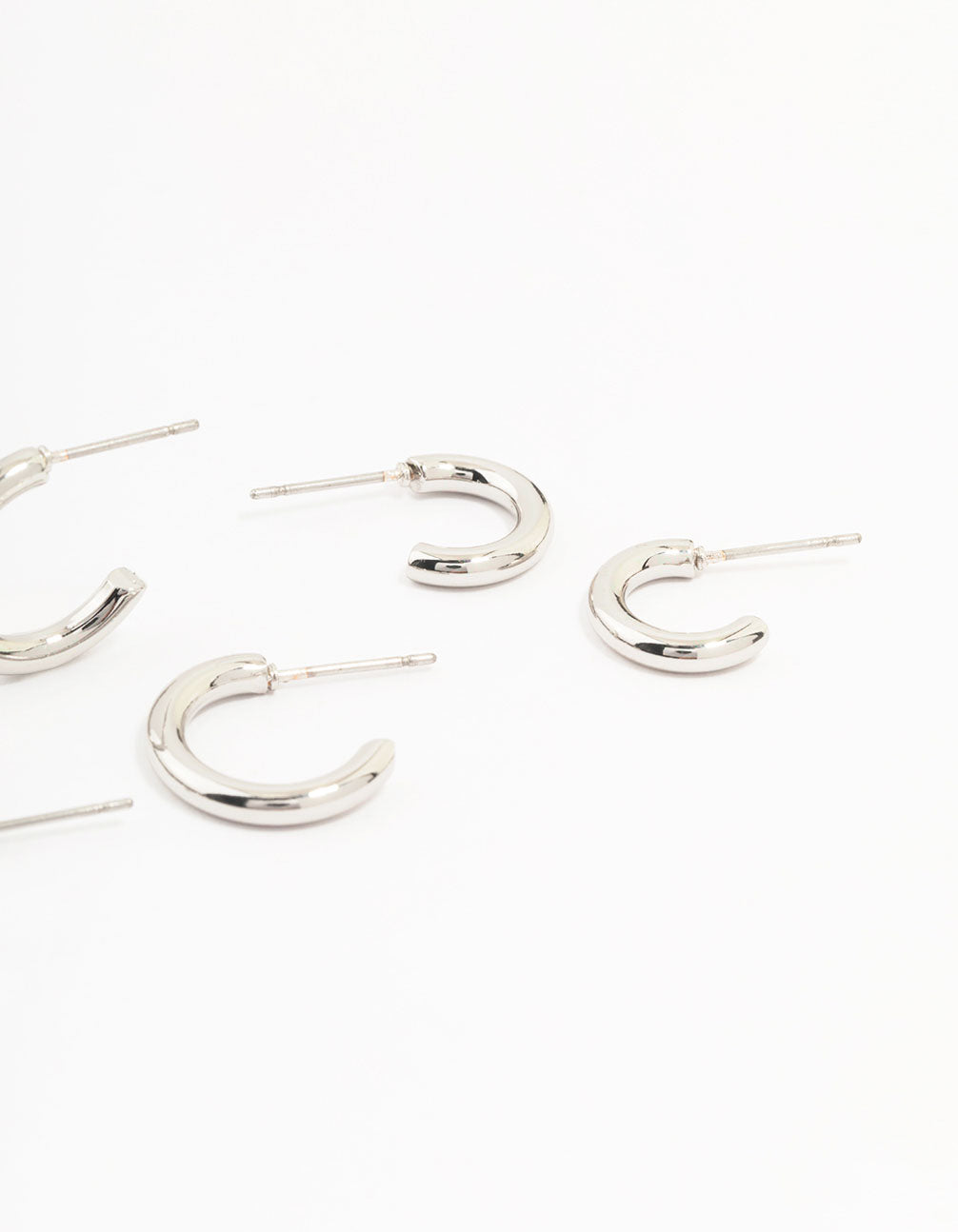 Silver Graduating Sized Huggie Earrings 3-Pack