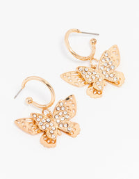 Gold Diamante Butterfly Hoop Drop Earrings - link has visual effect only