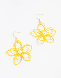 Yellow Gold Wire Pearl Flower Drop Earrings - link has visual effect only