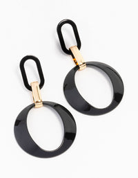 Black Gold Oval Circle Link Drop Earrings - link has visual effect only