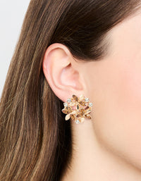 Gold Diamante Flower Cluster  Stud Earrings - link has visual effect only