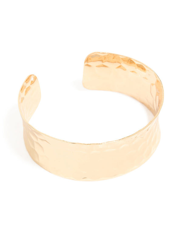Gold Hammered Open Wrist Cuff