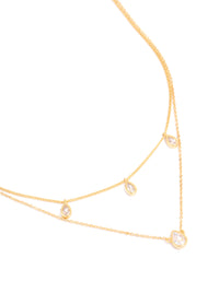 Gold Plated Cubic Zirconia Teardrop Layered Necklace - link has visual effect only