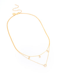 Gold Plated Cubic Zirconia Teardrop Layered Necklace - link has visual effect only