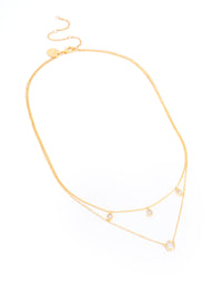 Gold Plated Brass Cubic Zirconia Teardrop Layered Necklace - link has visual effect only