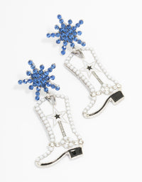 Blue Silver Diamante Cowboy Boot Earrings - link has visual effect only