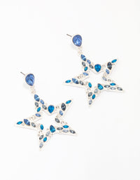 Silver & Blue Small Diamante Star Drop Earrings - link has visual effect only