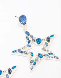 Silver & Blue Small Diamante Star Drop Earrings - link has visual effect only