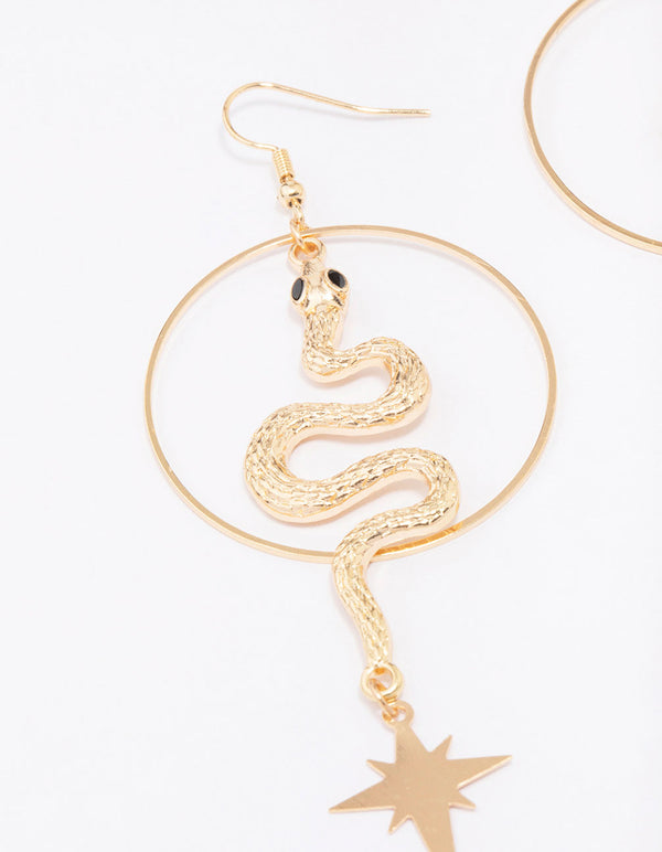 Gold Hoop & Snake Drop Earrings