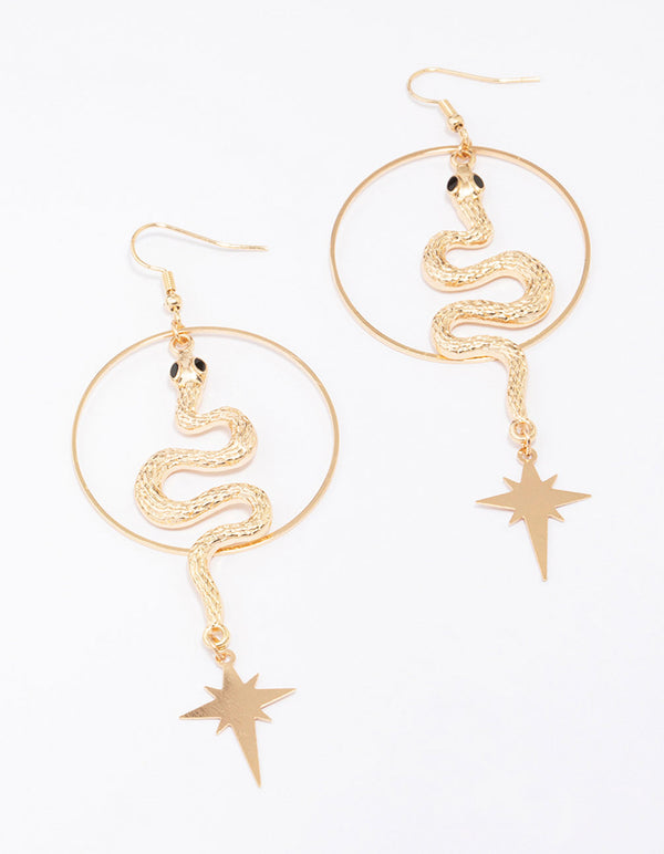 Gold Hoop & Snake Drop Earrings