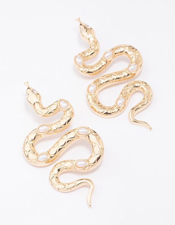 Gold Large Snake Statement Earrings