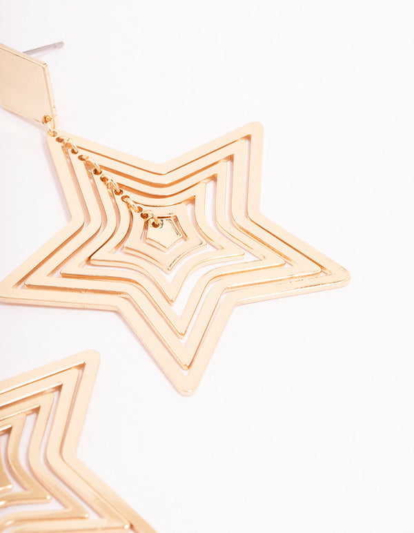 Gold Diamante & Star Drop Earrings