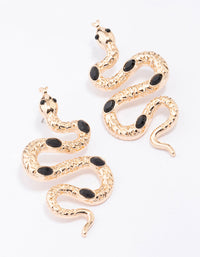 Gold & Black Stone Snake Drop Earrings - link has visual effect only