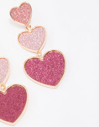 Gold Triple Row Pink Glitter Drop Earrings - link has visual effect only