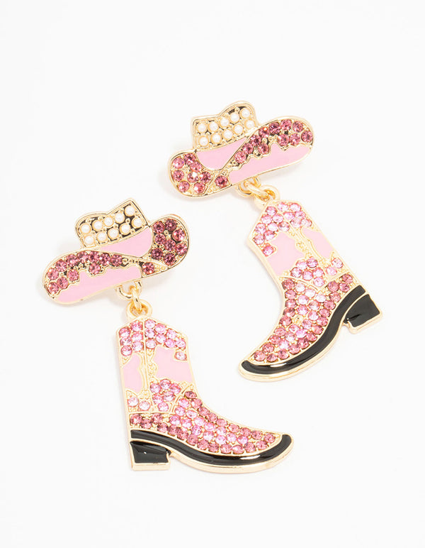 Pink Cowgirl Boot & Hat Earrings