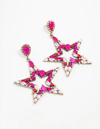 Gold & Pink Diamante Star Drop Earrings - link has visual effect only