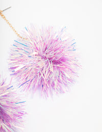Gold & Pink Pom Pom Drop Earrings - link has visual effect only