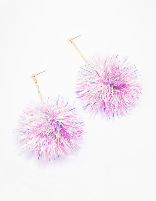 Gold & Pink Pom Pom Drop Earrings