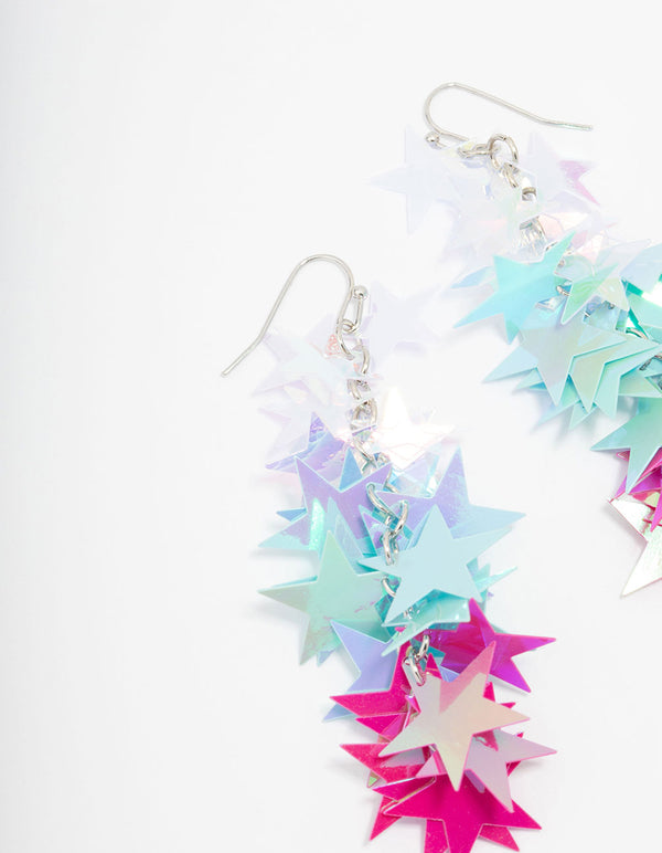 Rainbow Star Cluster Drop Earrings