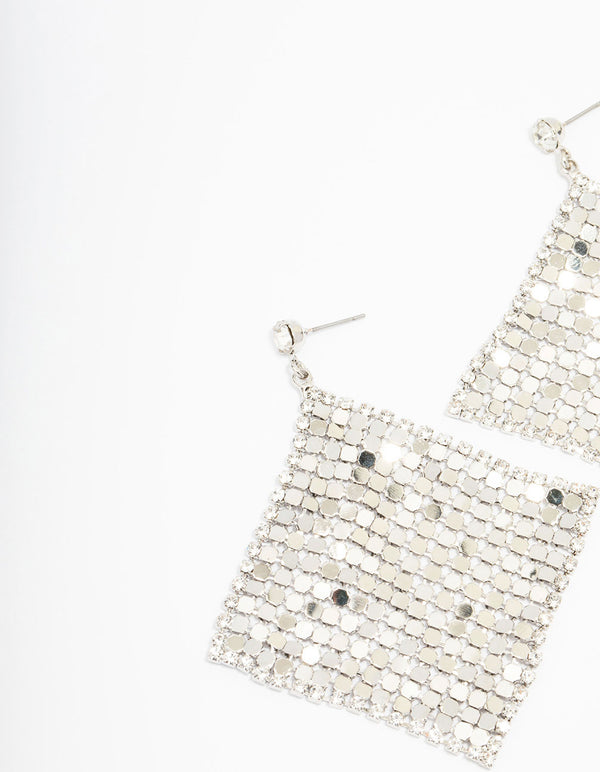 Silver Disco Chain Mail Drop Earrings