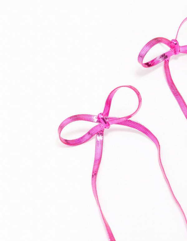 Pink Snake Chain Bow Drop Earrings