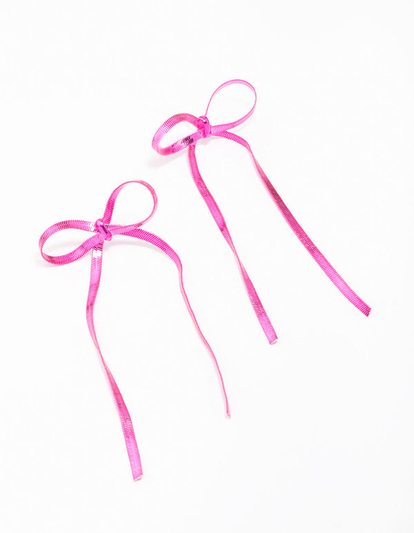 Pink Snake Chain Bow Drop Earrings