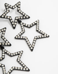 Gunmetal Diamante Double Star Drop Earrings - link has visual effect only