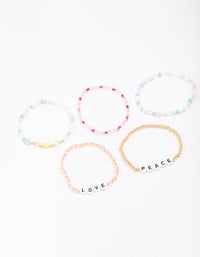 Pastel Peace & Love Friendship Beaded Bracelet 5-Pack - link has visual effect only