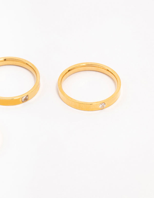 Waterproof Gold Plated Stainless Steel Cubic Zirconia Stacking Rings 3-Pack