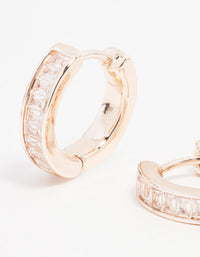 Rose Gold Plated Cubic Zirconia Thin Pave Hoop Earrings - link has visual effect only