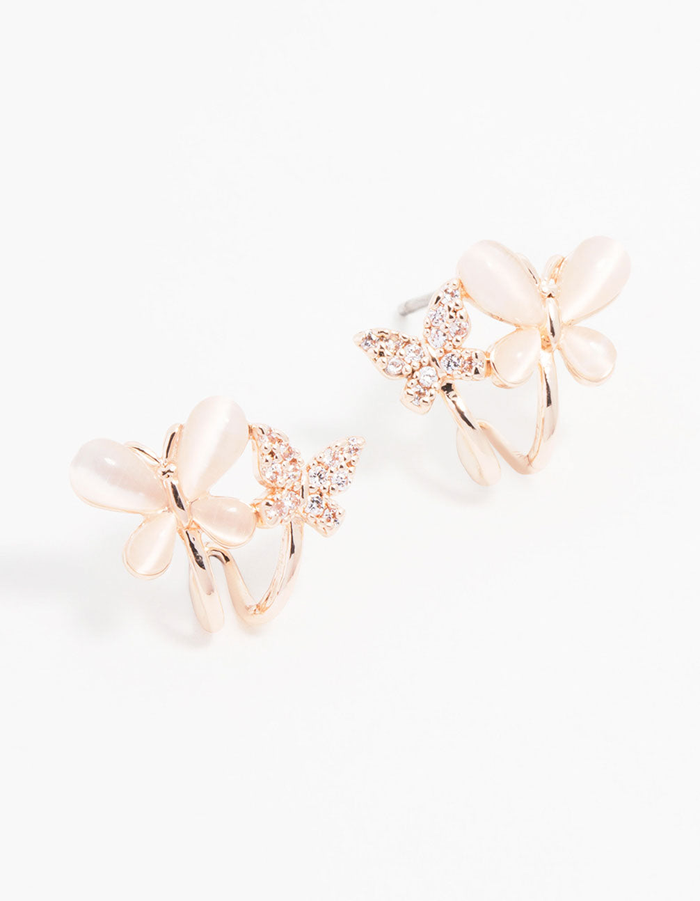 Rose Gold Plated Mini Double Butterfly Hoop Earrings
