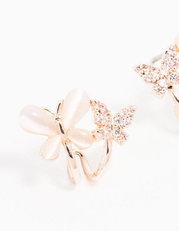 Rose Gold Plated Mini Double Butterfly Hoop Earrings