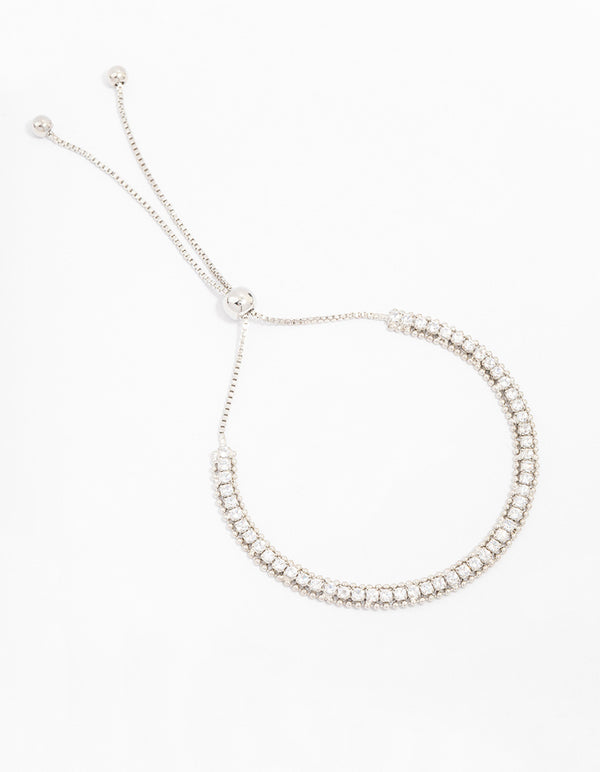 Silver Cubic Zirconia Tennis Toggle Bracelet