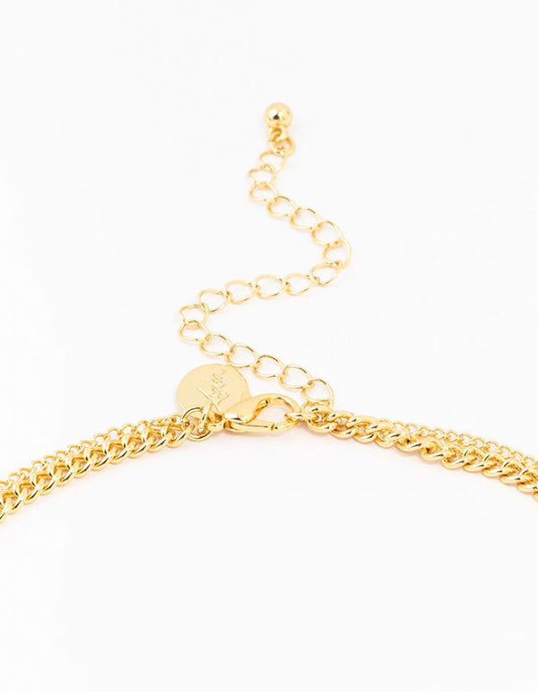 Gold Plated Diamante Cross Layered Cross Pendant Necklace