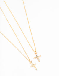 Gold Plain & Diamante Cross Necklace 2-Pack - link has visual effect only