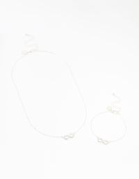 Silver Plated Infinity Necklace & Bracelet Set - link has visual effect only