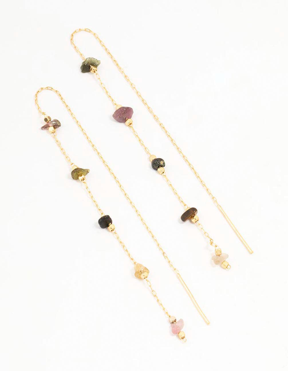 Gold Plated Semi Precious Station Thread Through Earrings