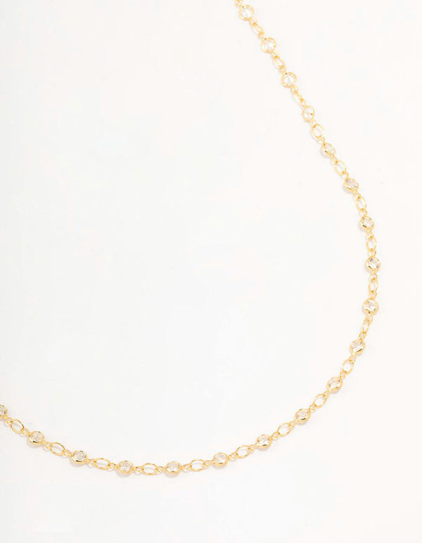 Gold Plated Station Flat Crystal Necklace