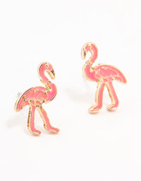 Gold Pink Epoxy Flamingo Stud Earrings - link has visual effect only