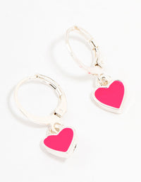 Silver Pink Heart Drop Huggie Earrings - link has visual effect only