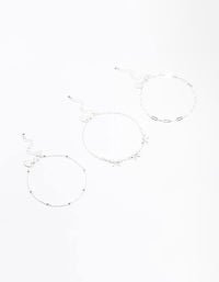 Silver Bow & Chain Mixed Anklets 3-Pack - link has visual effect only