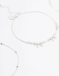 Silver Bow & Chain Mixed Anklets 3-Pack - link has visual effect only