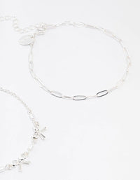 Silver Bow & Chain Mixed Anklets 3-Pack - link has visual effect only