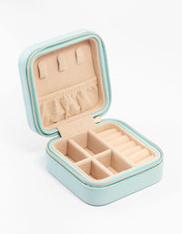 Blue Faux Leather Square Jewellery Case - link has visual effect only