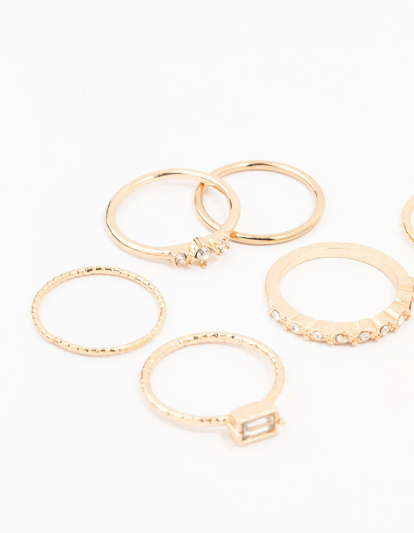 Fine Gold Diamante Ring Pack 8