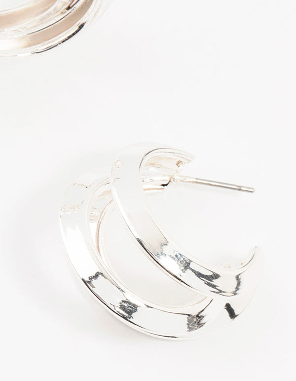Silver Pointed 3 Layered Hoop Earrings